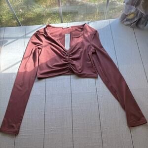 Timing Marsala Long Sleeve Cropped Shirt Size Large